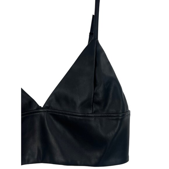 NWOT Shoedazzle Black Soft Vegan Leather Edgy V-Neck Sexy Club Rave EDM Crop Top - Picture 10 of 16